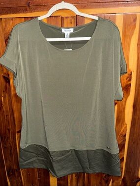 Calvin Klein Olive Green Short Sleeve Scoop Neck Top